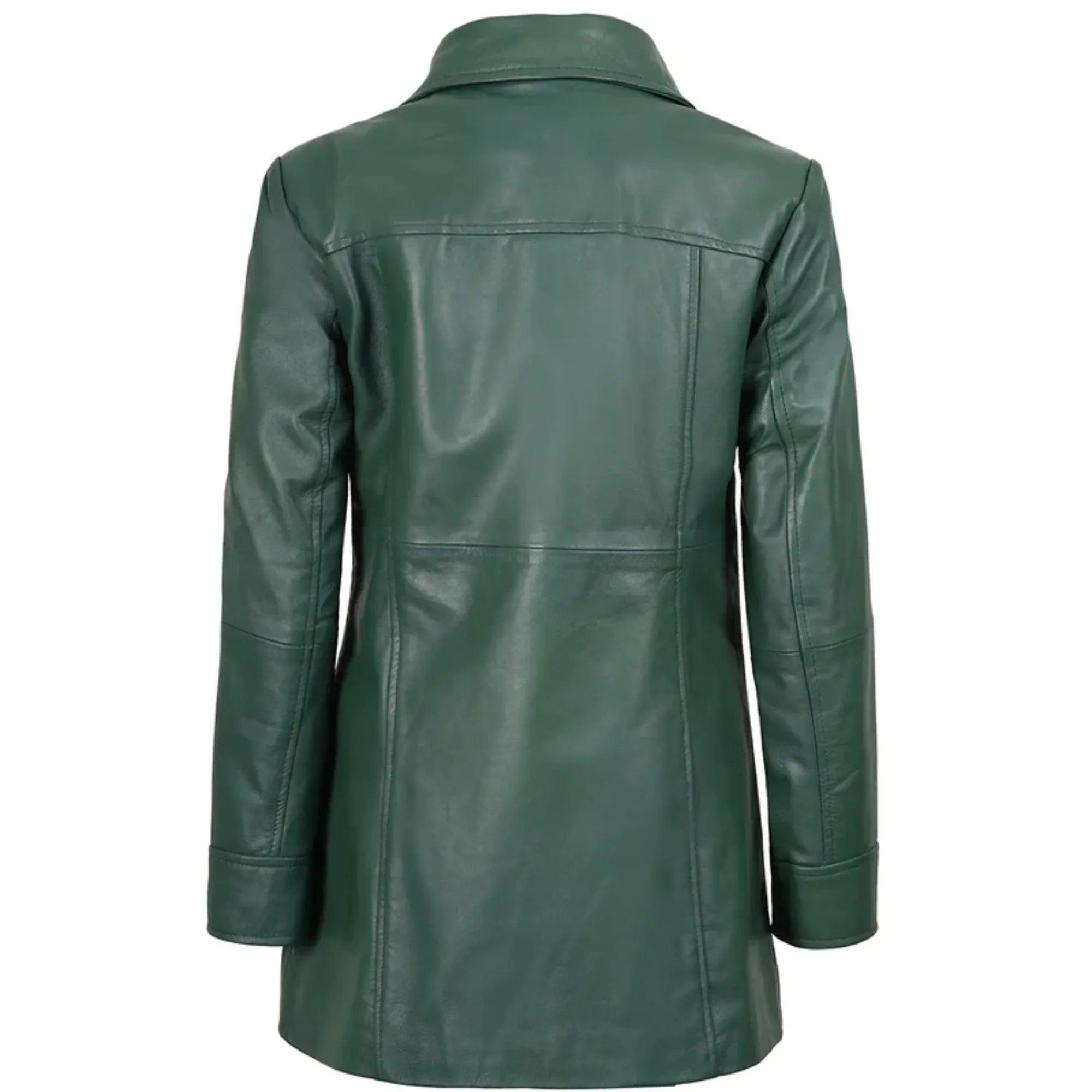 Sowachi Kandis - Women's Green 3/4 Length Leather Car Coat
