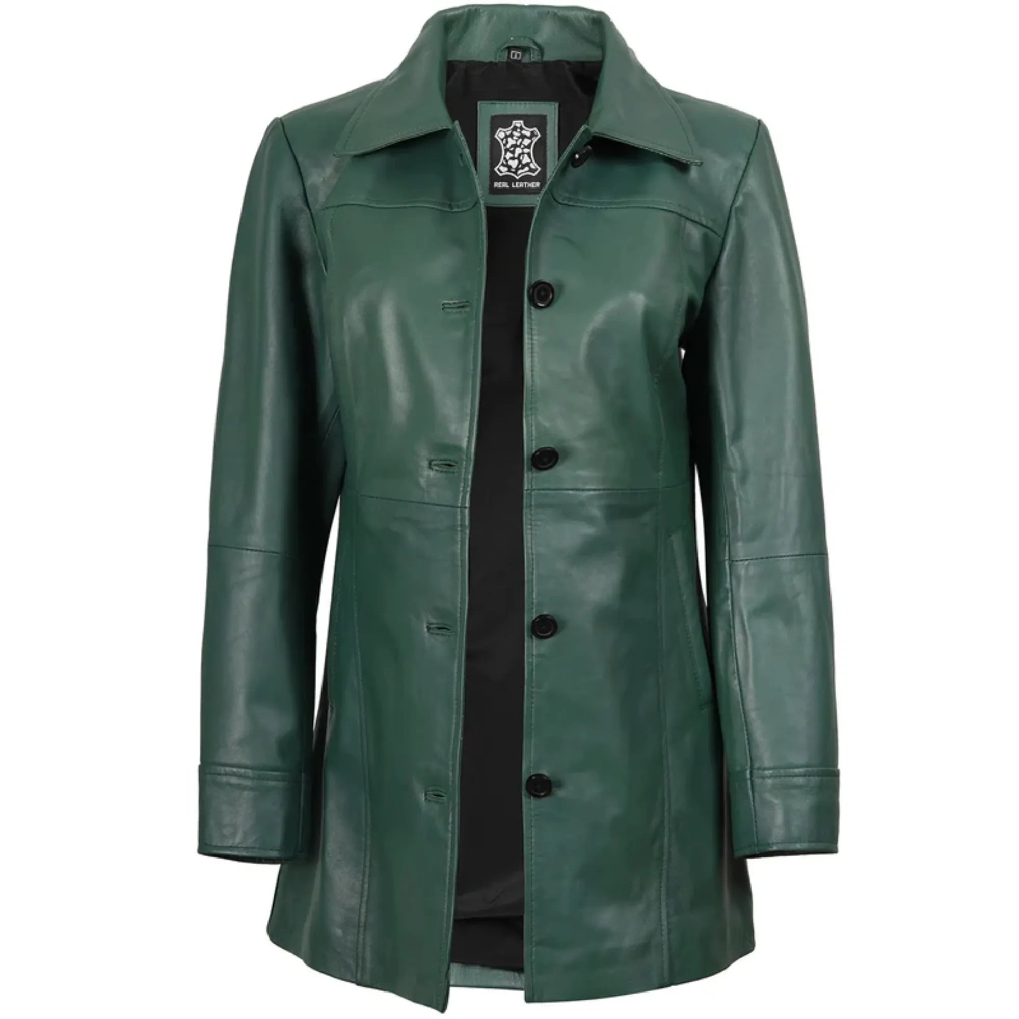 Sowachi Kandis - Women's Green 3/4 Length Leather Car Coat