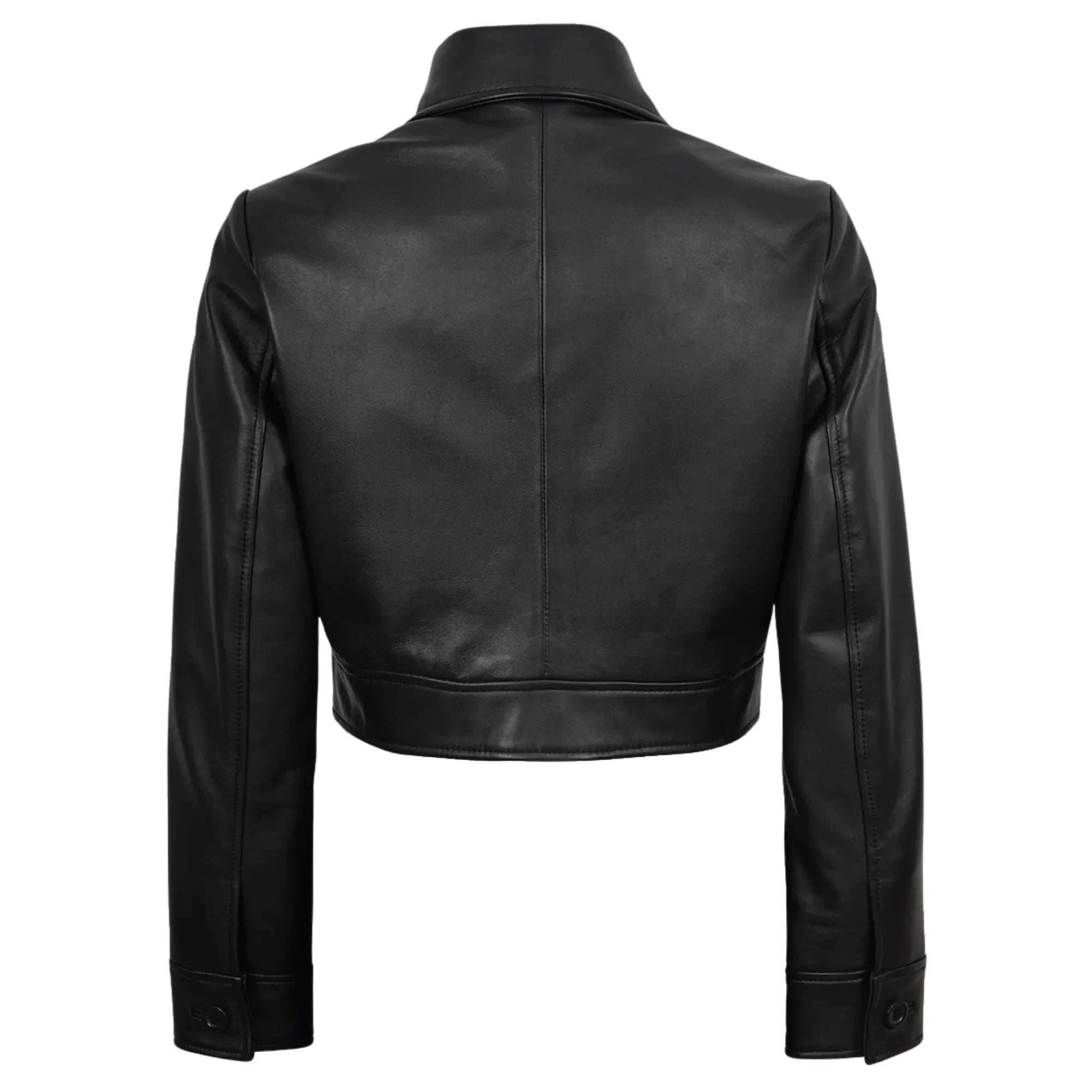 Sowachi Women's Leather Black Cropped Trucker Jacket