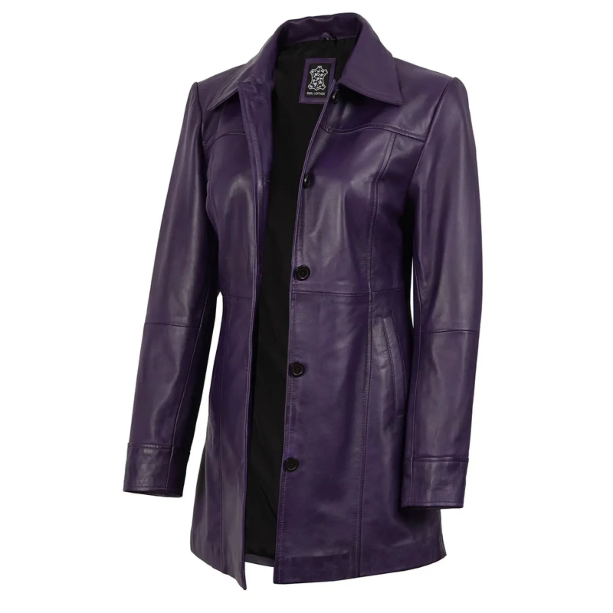 Sowachi Seravelle - Women's Leather Purple 3/4 Length Leather Car Coat