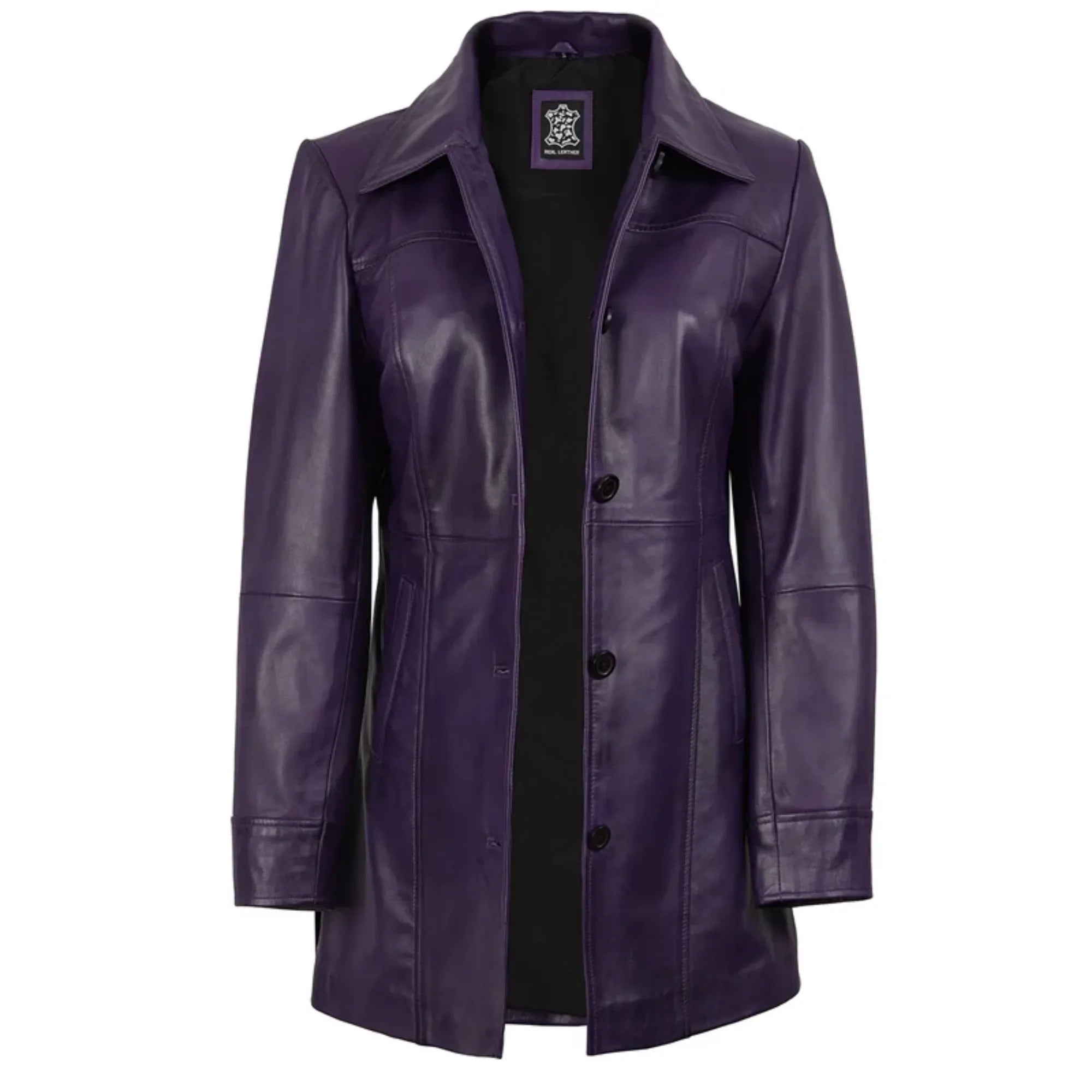 Sowachi Seravelle - Women's Leather Purple 3/4 Length Leather Car Coat