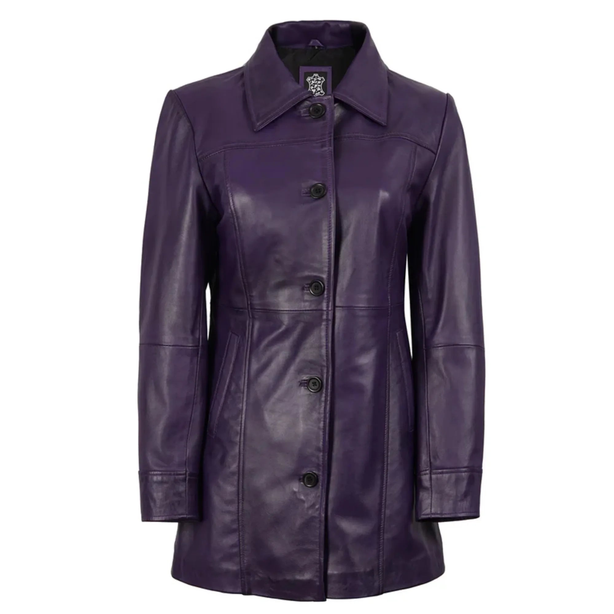 Sowachi Seravelle - Women's Leather Purple 3/4 Length Leather Car Coat