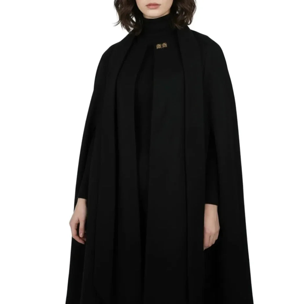 Sowachi Women's Long Black Wool Cape Coat