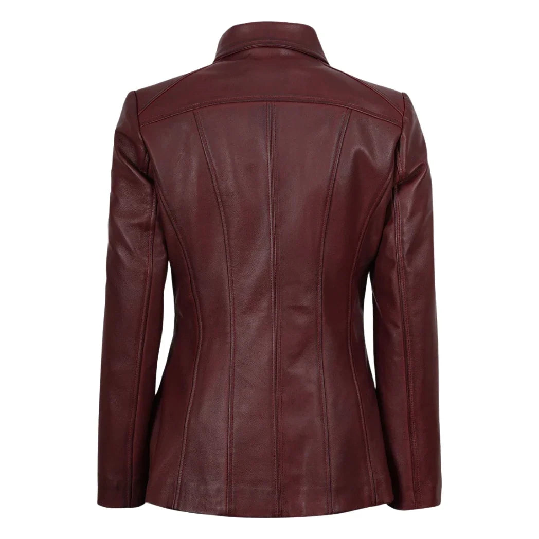 Sowachi Women's Maroon Sheepskin Leather Car Coat