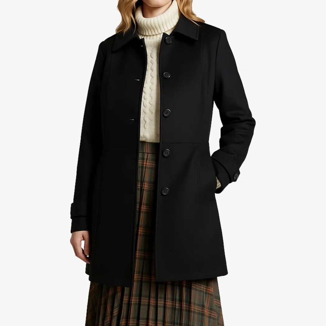 Sowachi Women's Mid Length Black Wool Coat