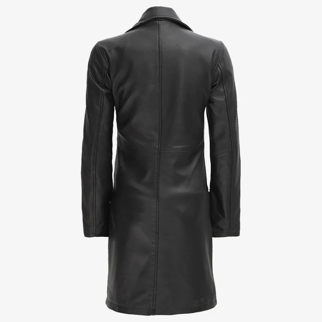 Sowachi Women's Petite Black Notch Lapel Lambskin Leather Coat
