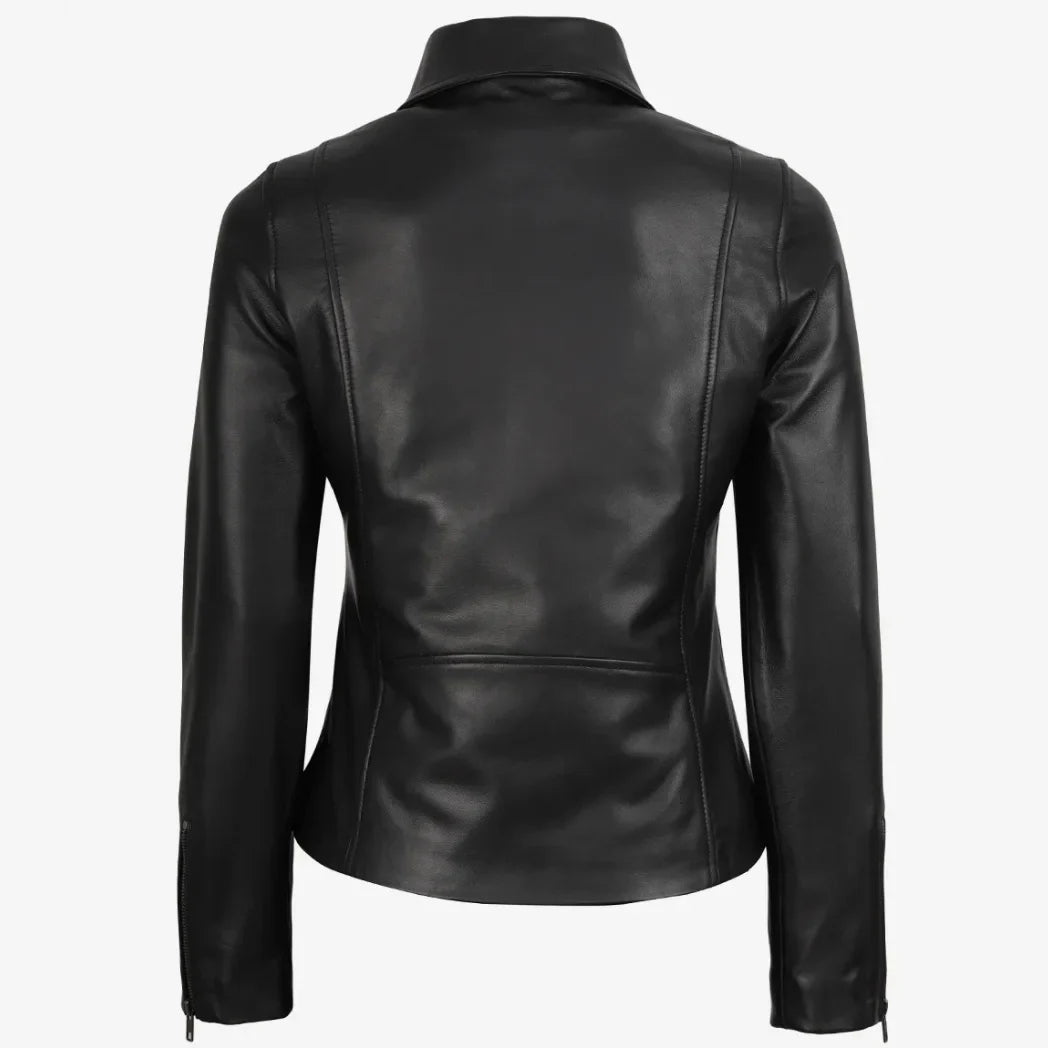 Sowachi Women's Real Black Harrington Lambskin Leather Jacket