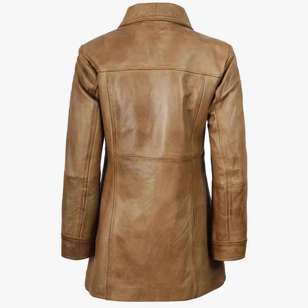 Sowachi Women's Real Lambskin Leather Camel Brown Coat
