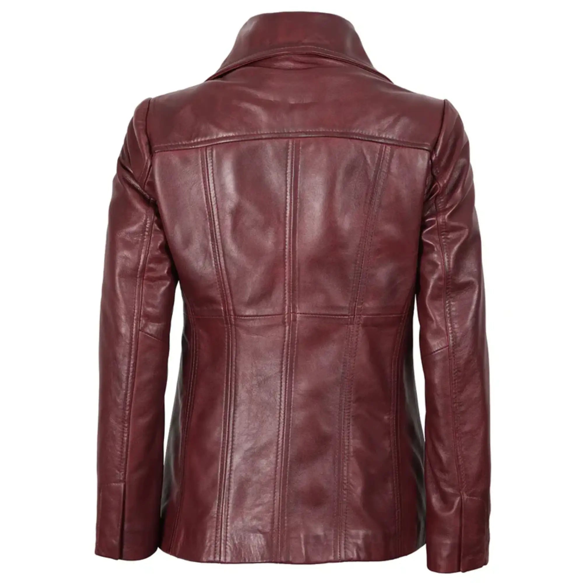 Sowachi Marvelle - Women's Maroon Three Button Leather Blazer