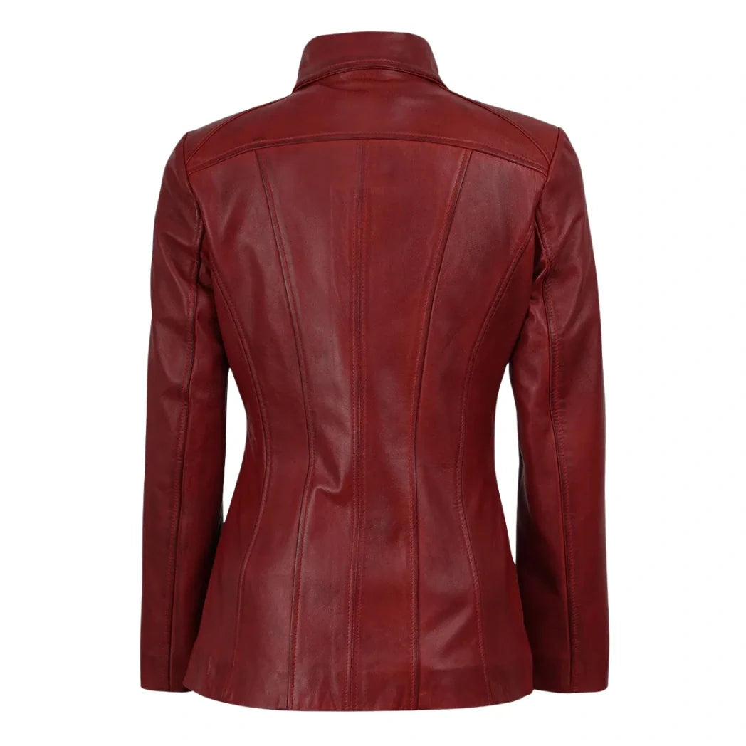 Sowachi Women's Red 3/4 Sheepskin Leather Car Coat