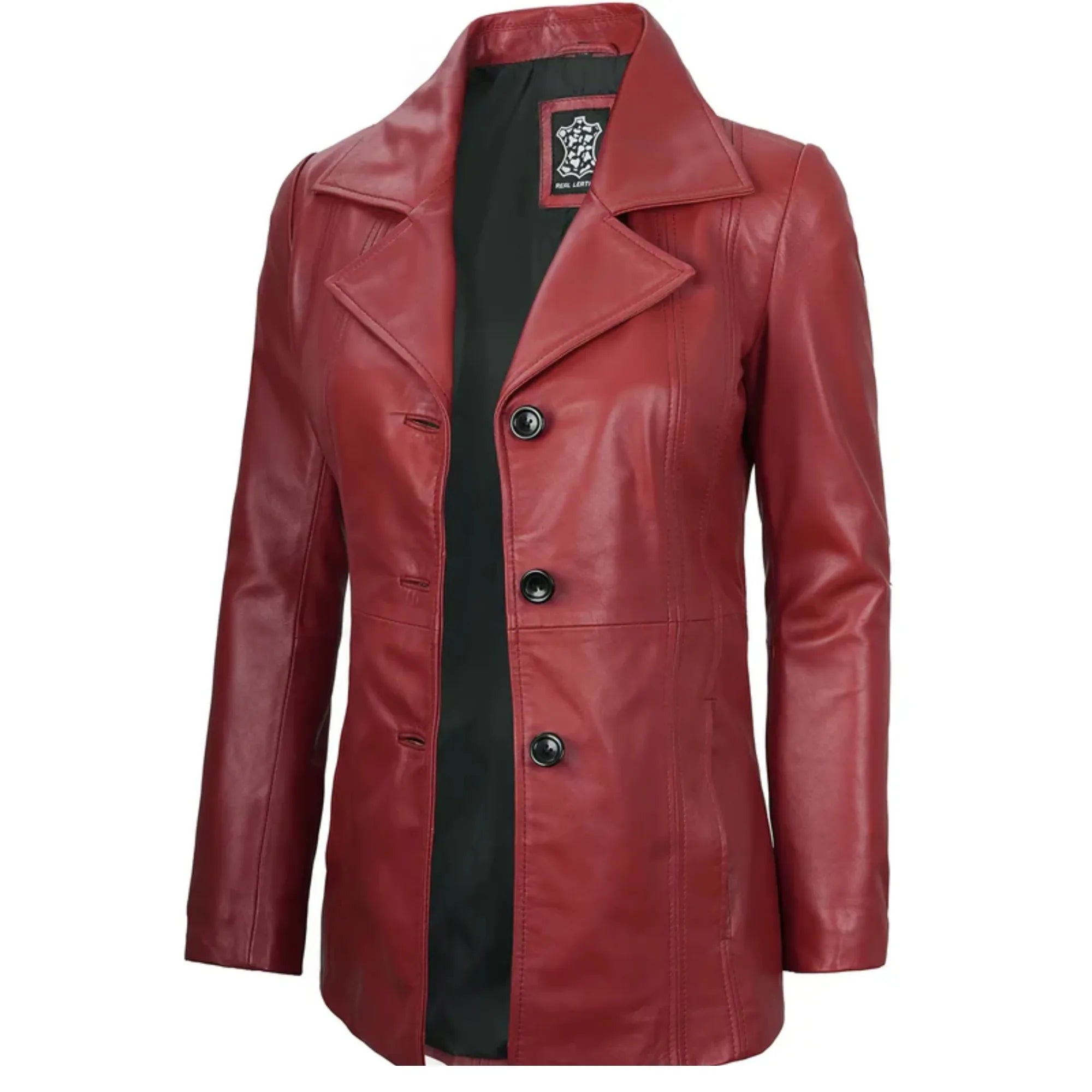 Sowachi Marvelle - Women's Red Three Button Sheepskin Leather Blazer