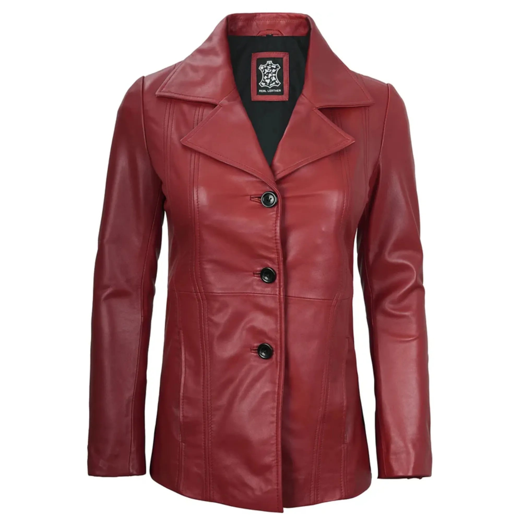 Sowachi Marvelle - Women's Red Three Button Sheepskin Leather Blazer