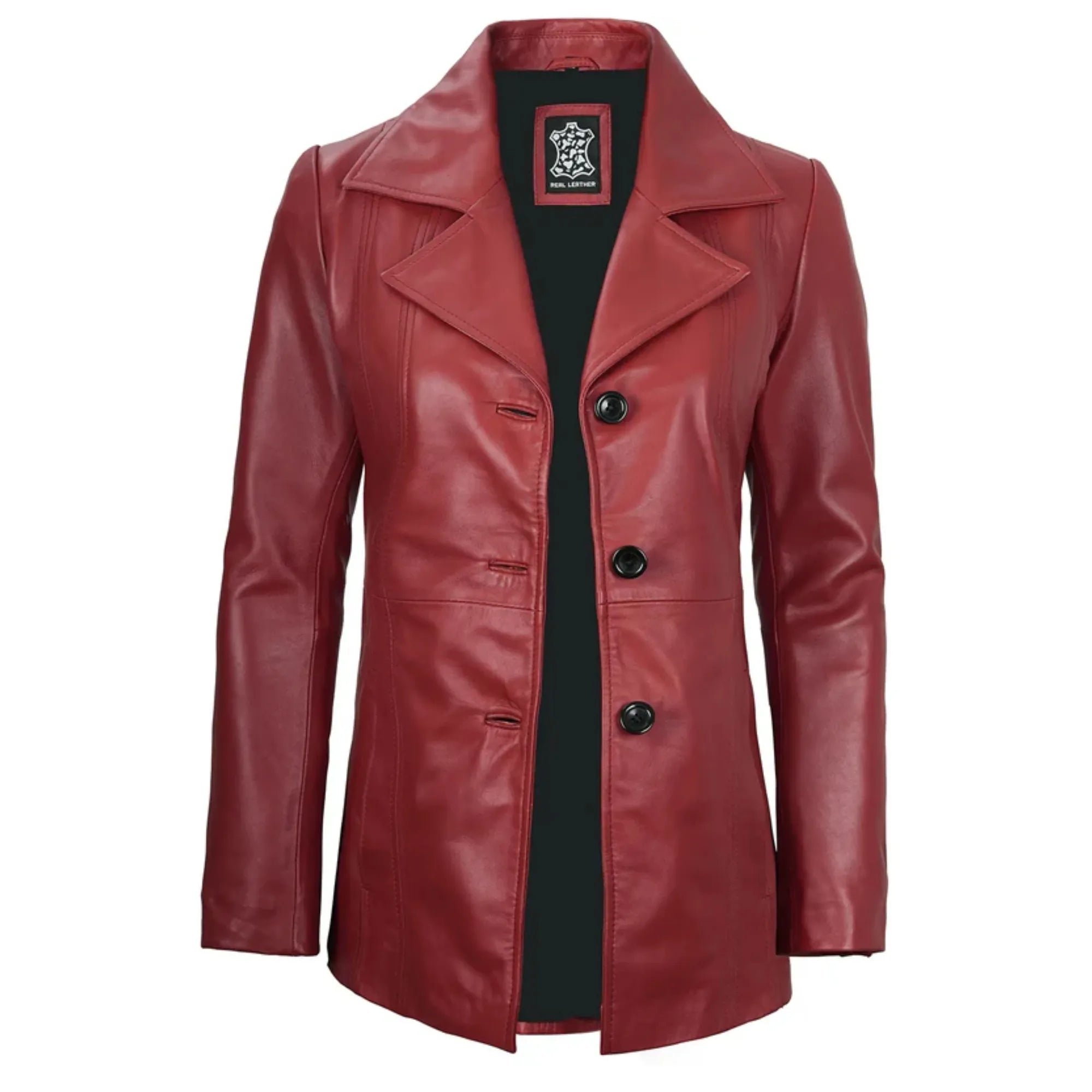 Sowachi Marvelle - Women's Red Three Button Sheepskin Leather Blazer