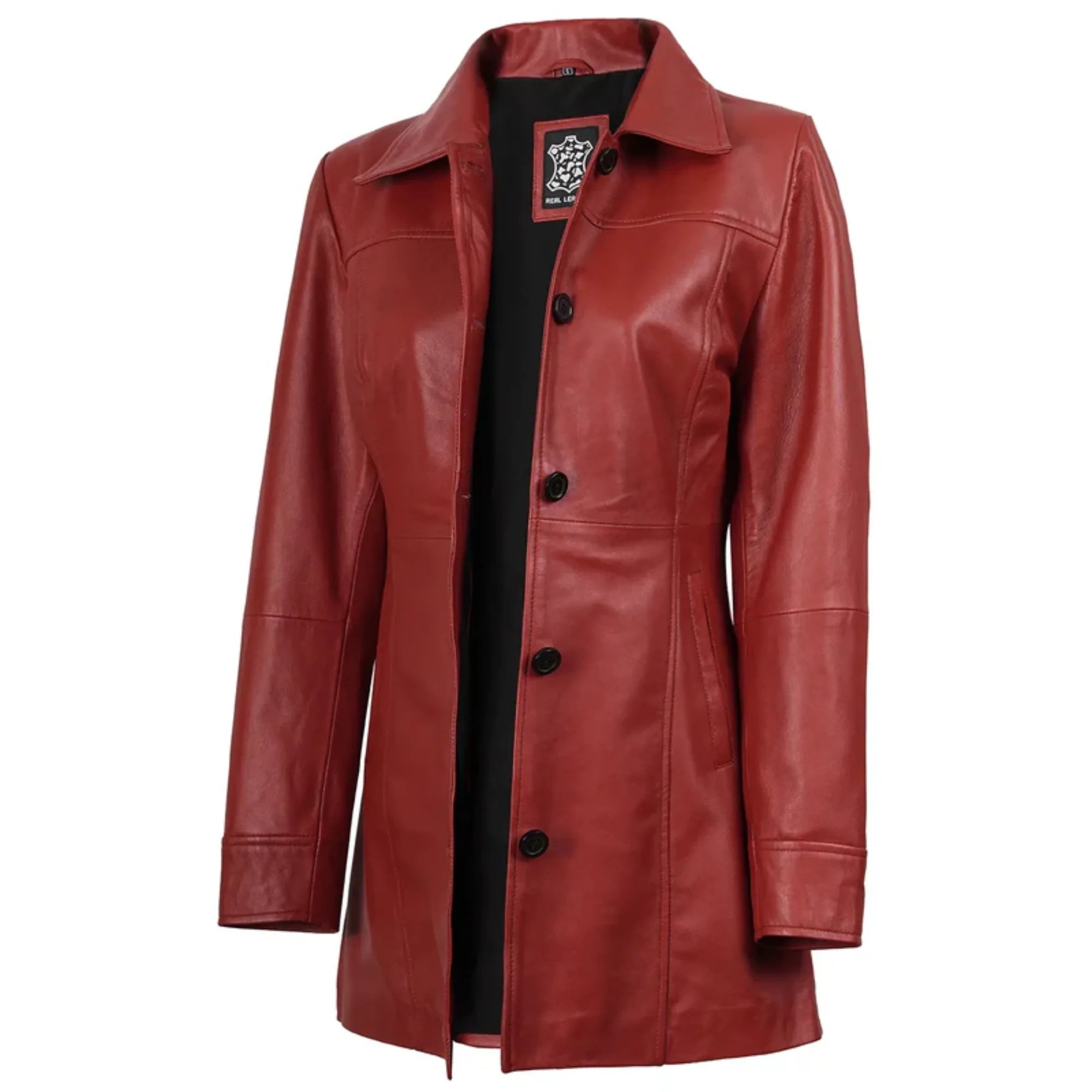 Sowachi Women's Red Real Leather Car Coat