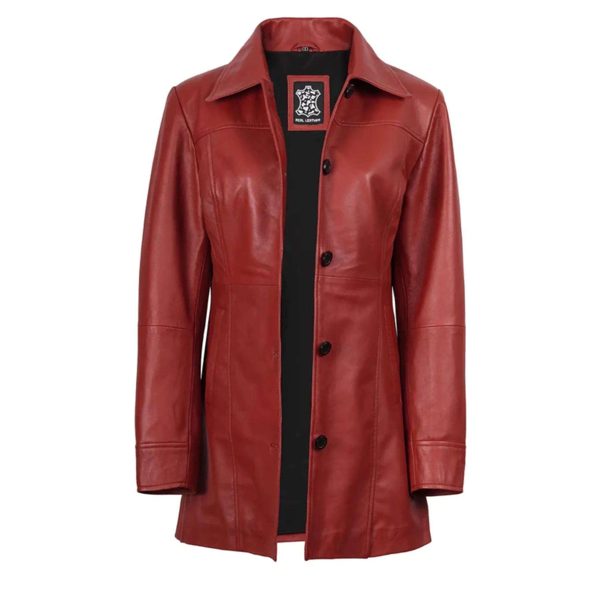 Sowachi Women's Red Real Leather Car Coat
