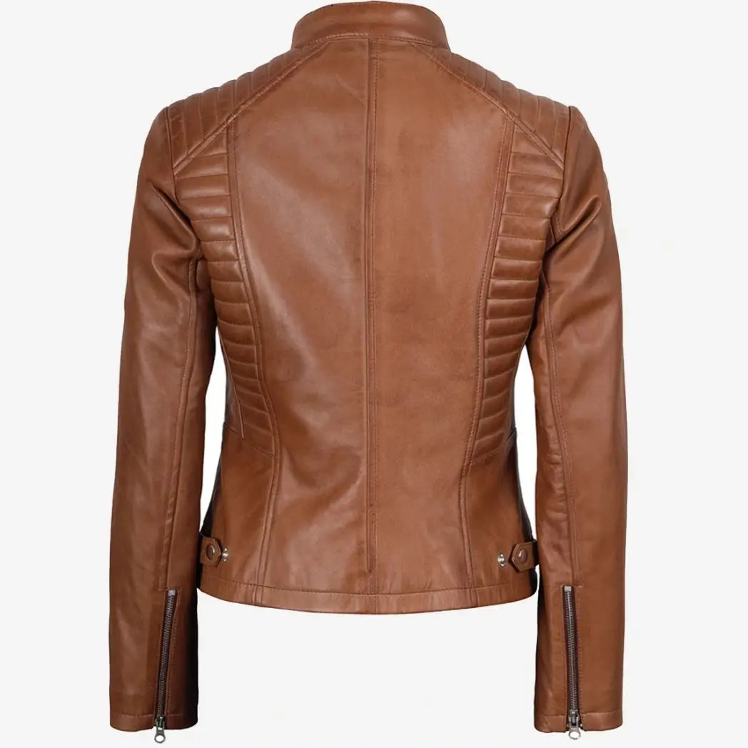 Sowachi Women's Slim Fit Tan Real Lambskin Leather Jacket