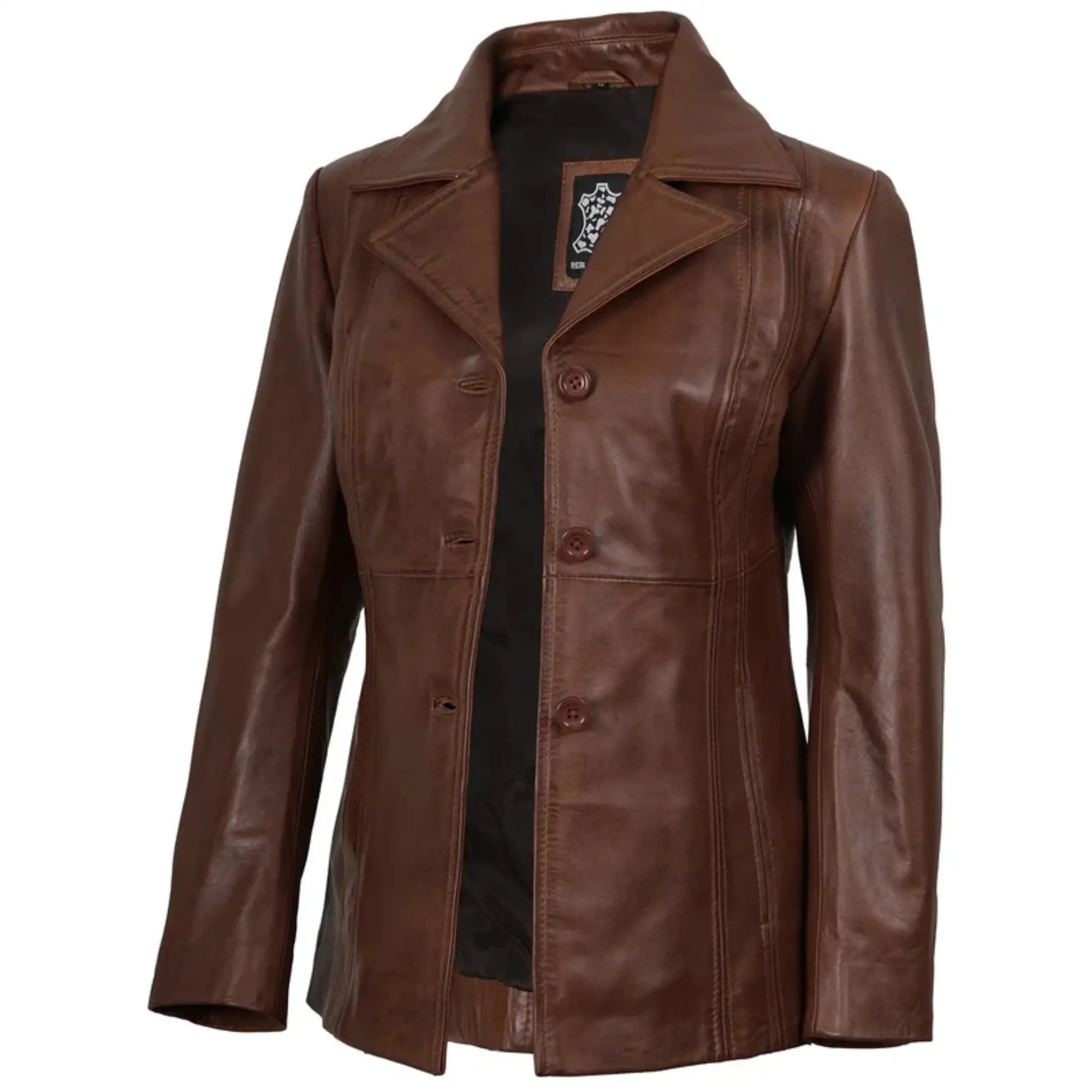 Sowachi Marvelle - Women's Cognac Brown Three Button Leather Blazer