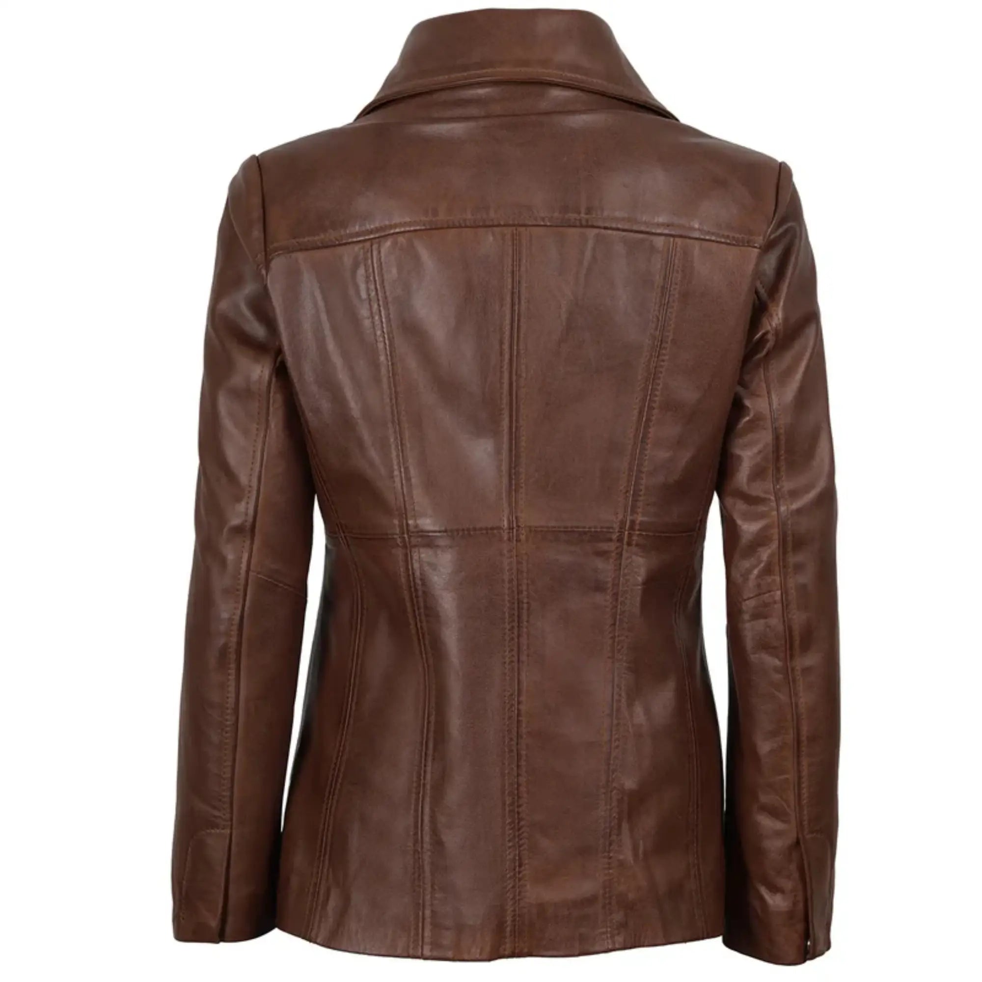 Sowachi Marvelle - Women's Cognac Brown Three Button Leather Blazer