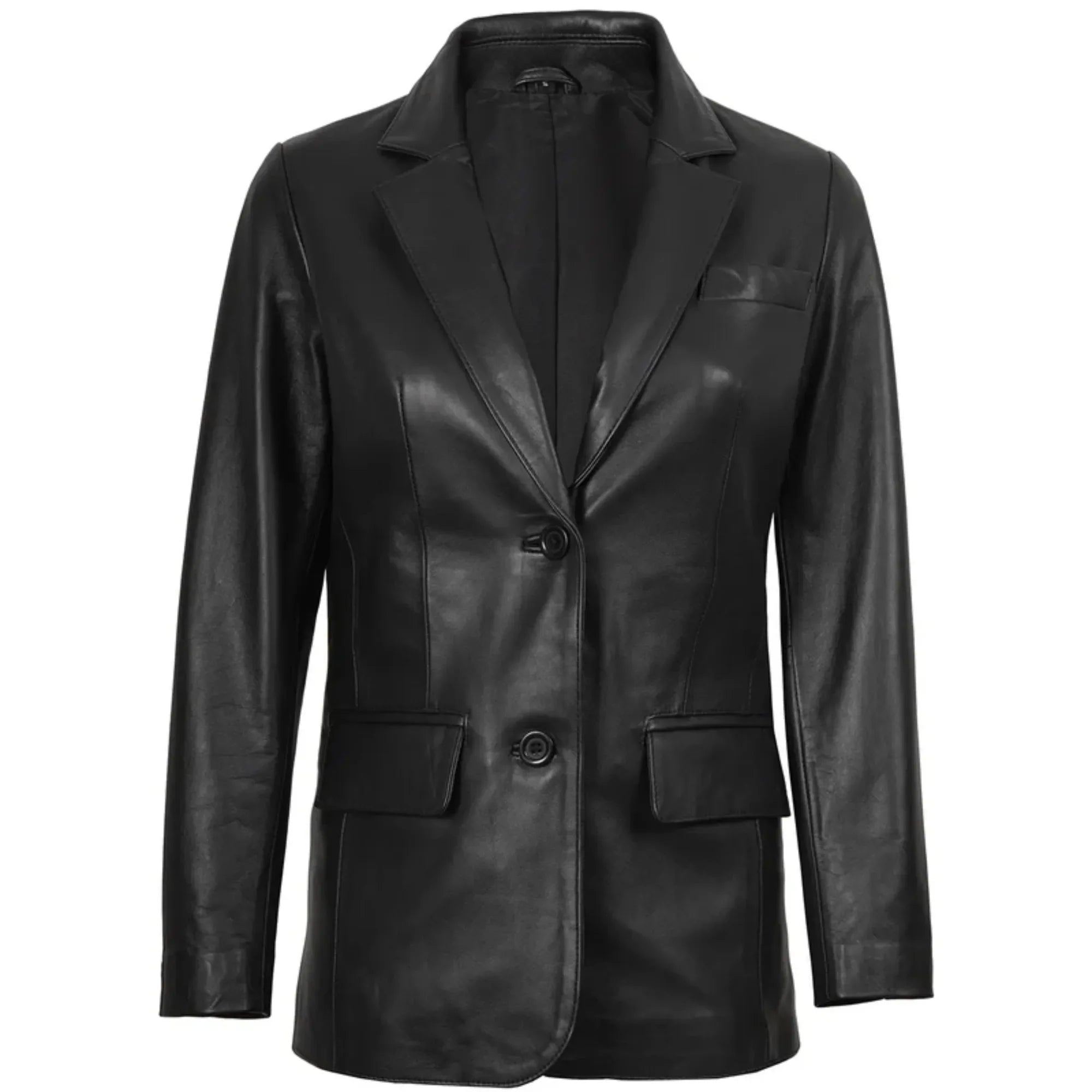 Sowachi Velisse - Women's Black Two Button Leather Blazer