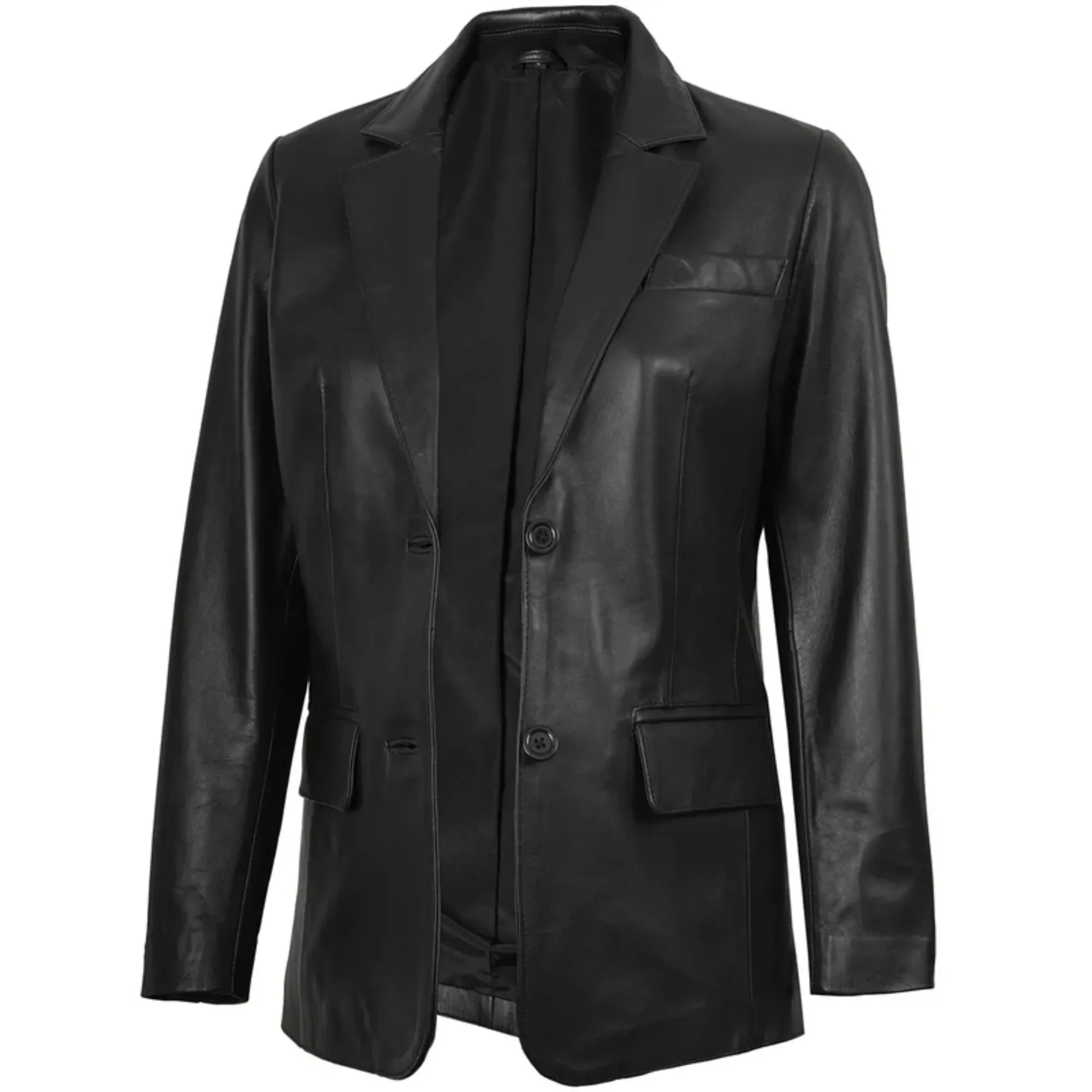 Sowachi Velisse - Women's Black Two Button Leather Blazer