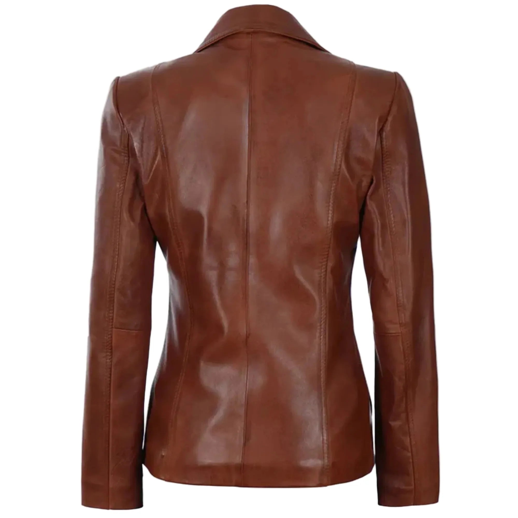 Sowachi Velisse - Women's Cognac Brown Two Button Leather Blazer