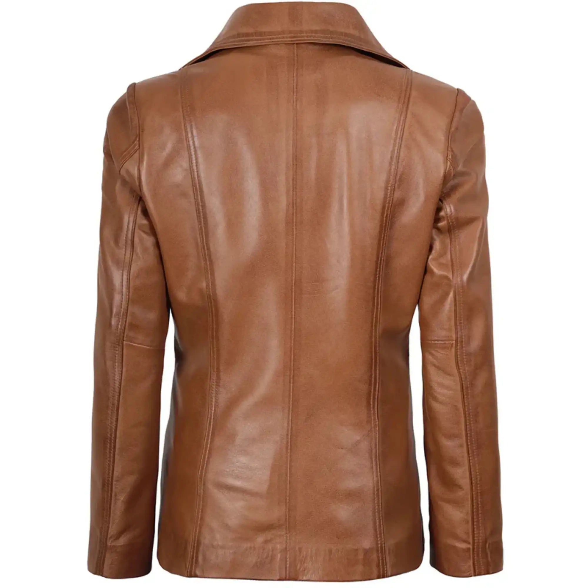 Sowachi Velisse - Women's Tan Brown Two Button Leather Blazer