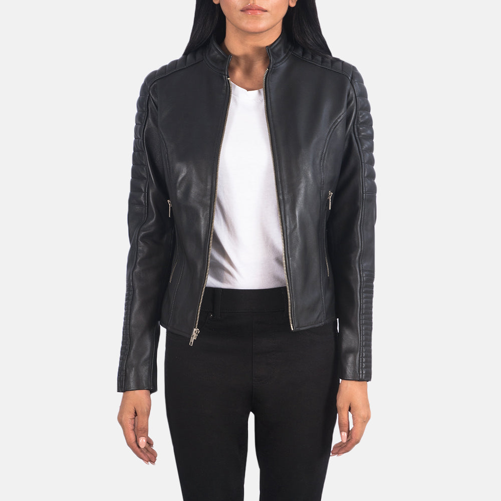 Sowachi Adalyn Quilted Black Leather Biker Jacket