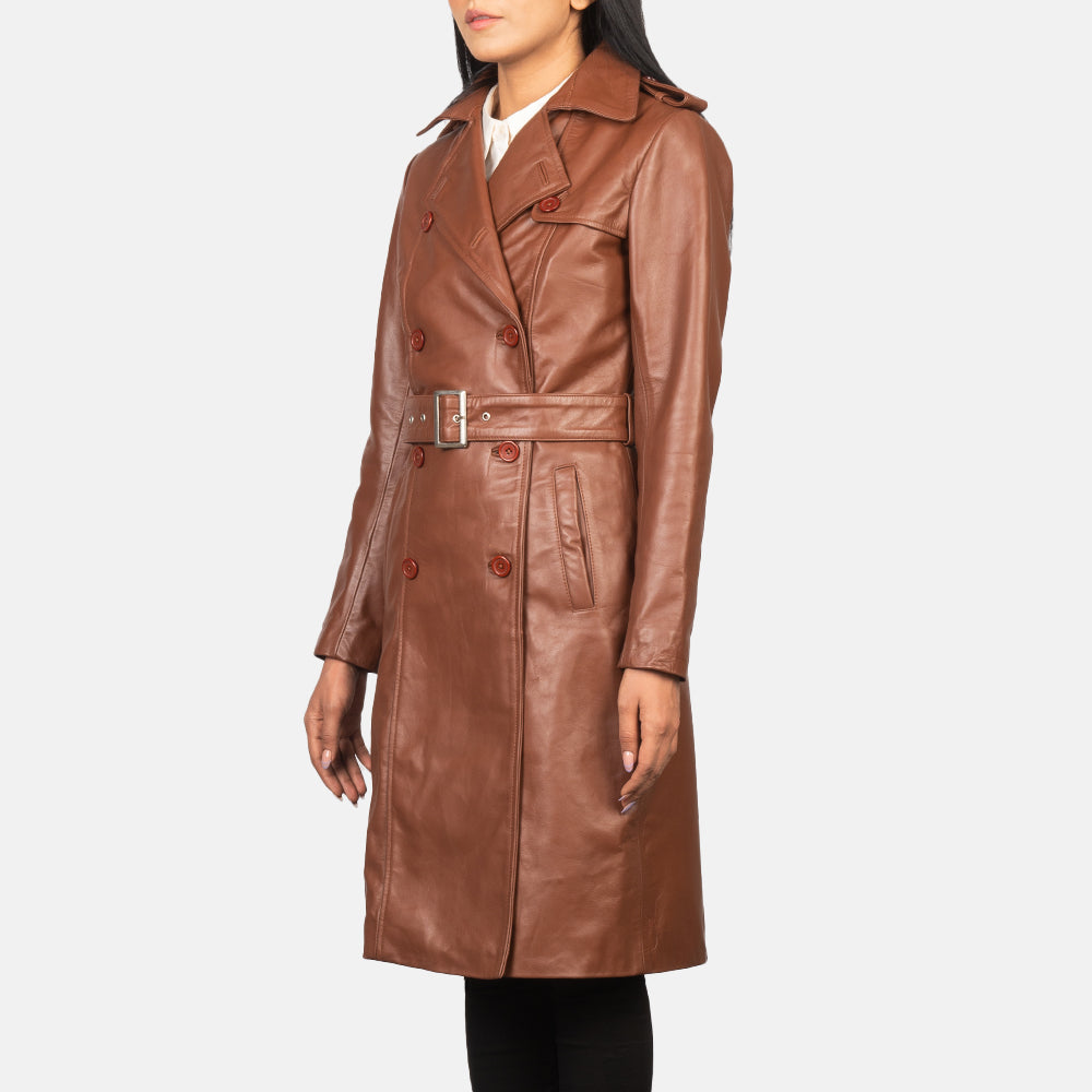 Sowachi Alice Brown Double Breasted Leather Coat