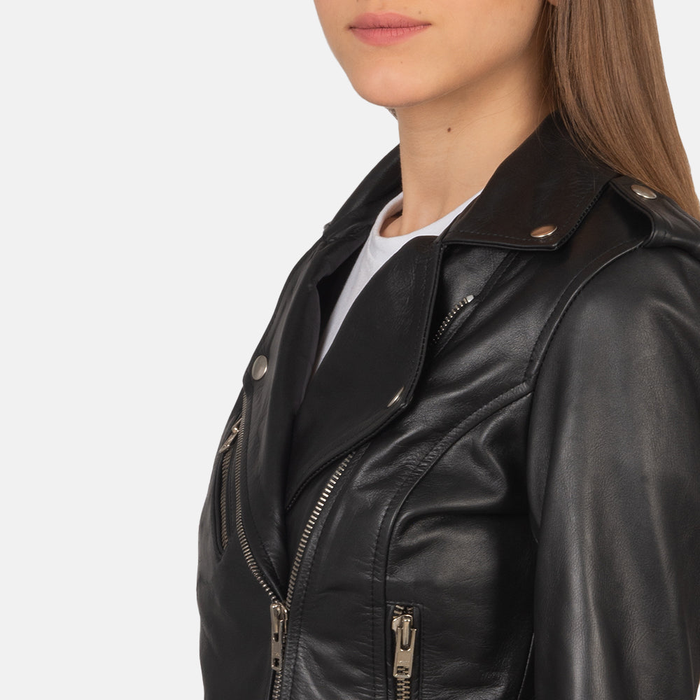 Sowachi Alison Black Leather Biker Jacket