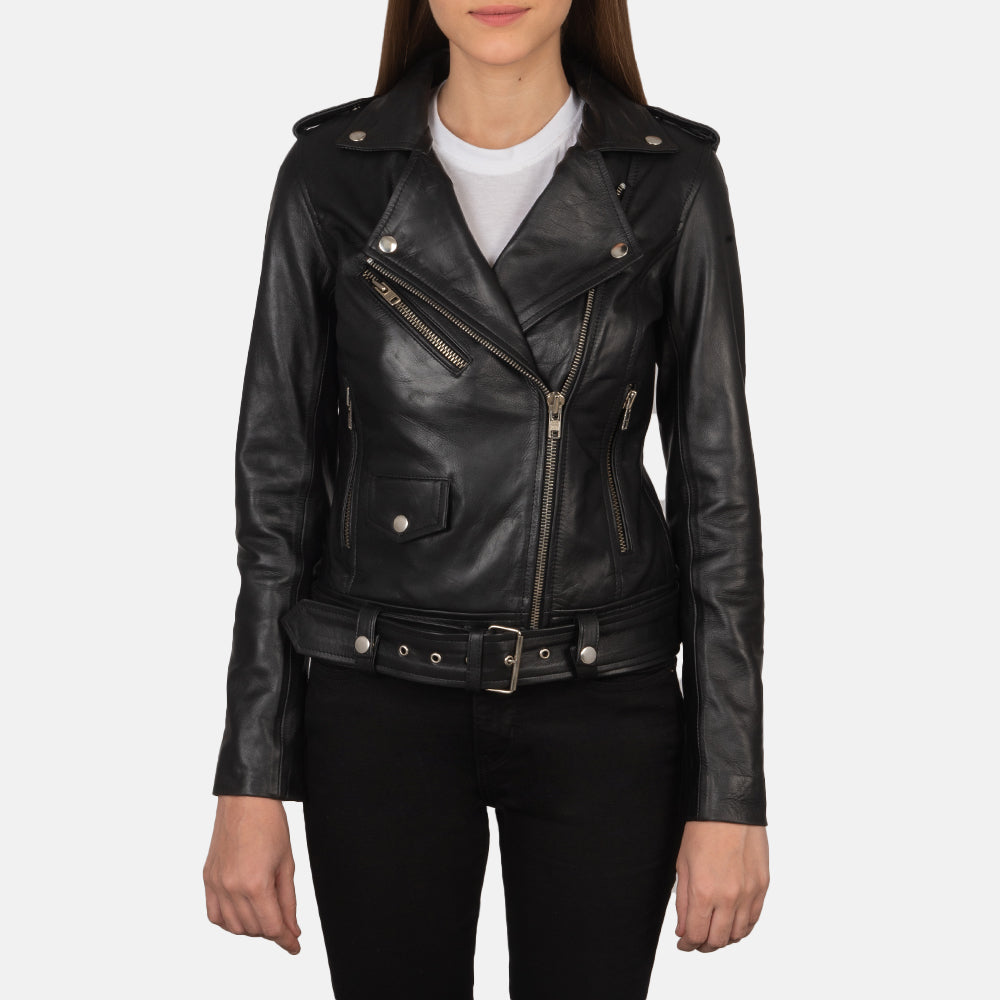 Sowachi Alison Black Leather Biker Jacket