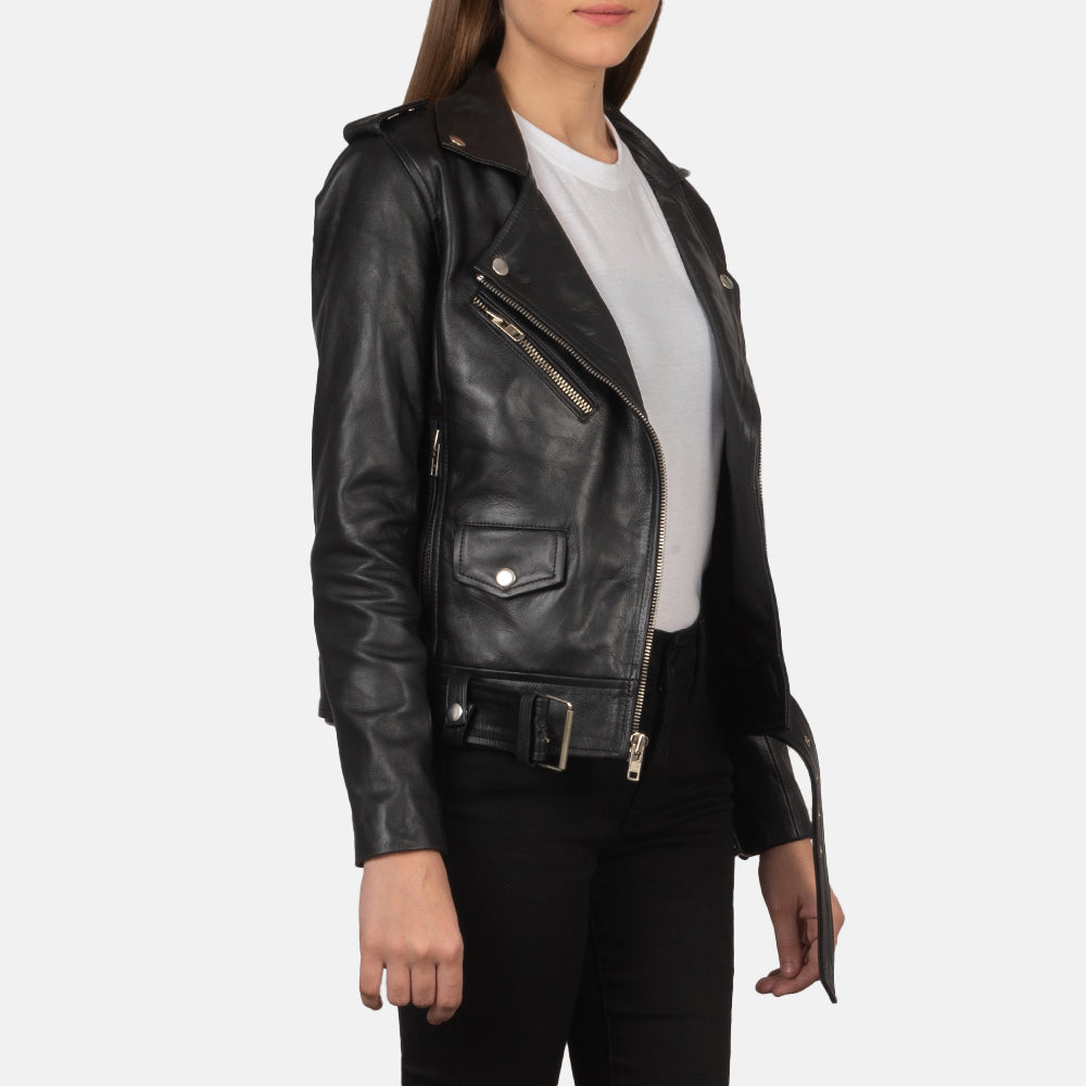 Sowachi Alison Black Leather Biker Jacket