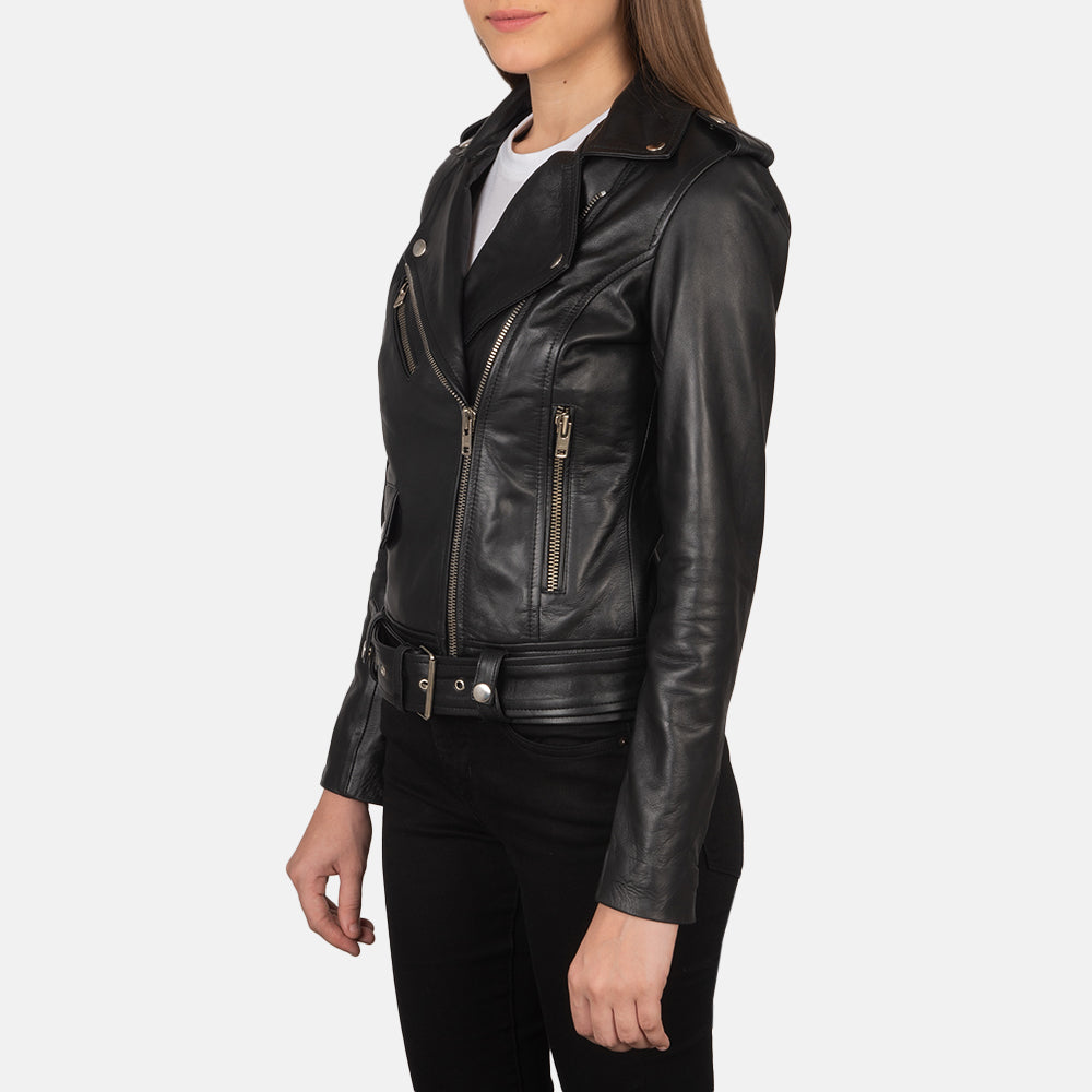 Sowachi Alison Black Leather Biker Jacket