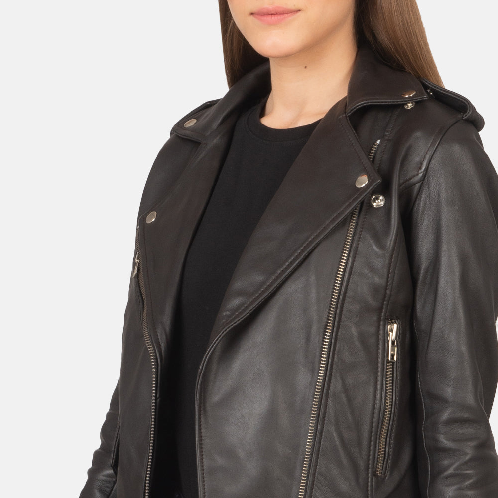Sowachi Alison Brown Leather Biker Jacket