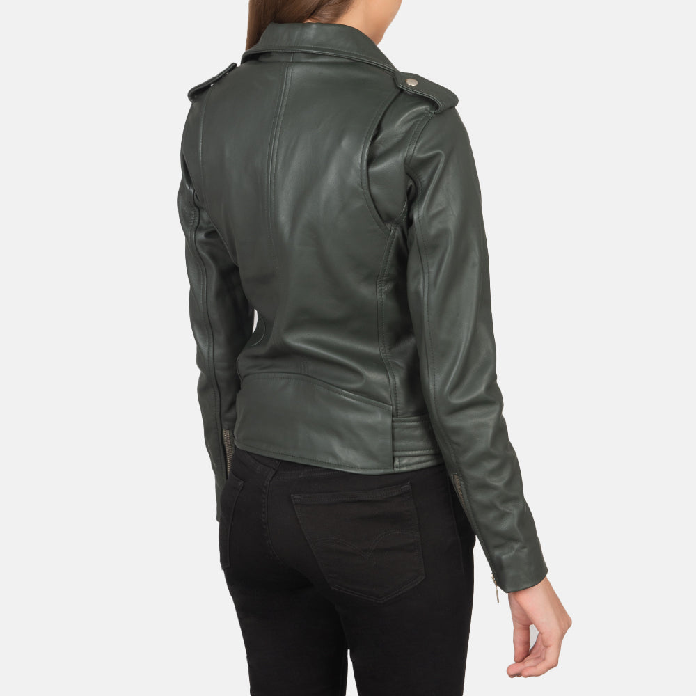Sowachi Alison Green Leather Biker Jacket