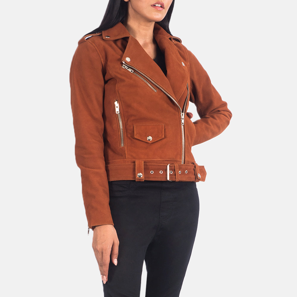 Sowachi Alison Brown Suede Biker Jacket