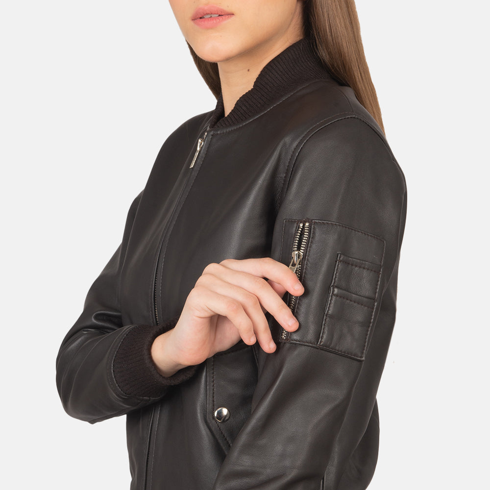 Sowachi Ava Ma-1 Brown Leather Bomber Jacket