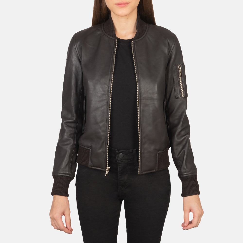 Sowachi Ava Ma-1 Brown Leather Bomber Jacket