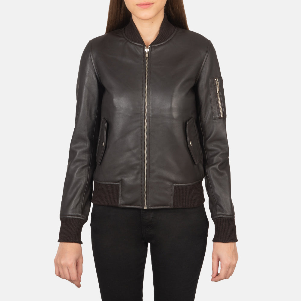 Sowachi Ava Ma-1 Brown Leather Bomber Jacket