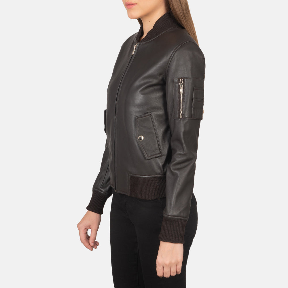 Sowachi Ava Ma-1 Brown Leather Bomber Jacket