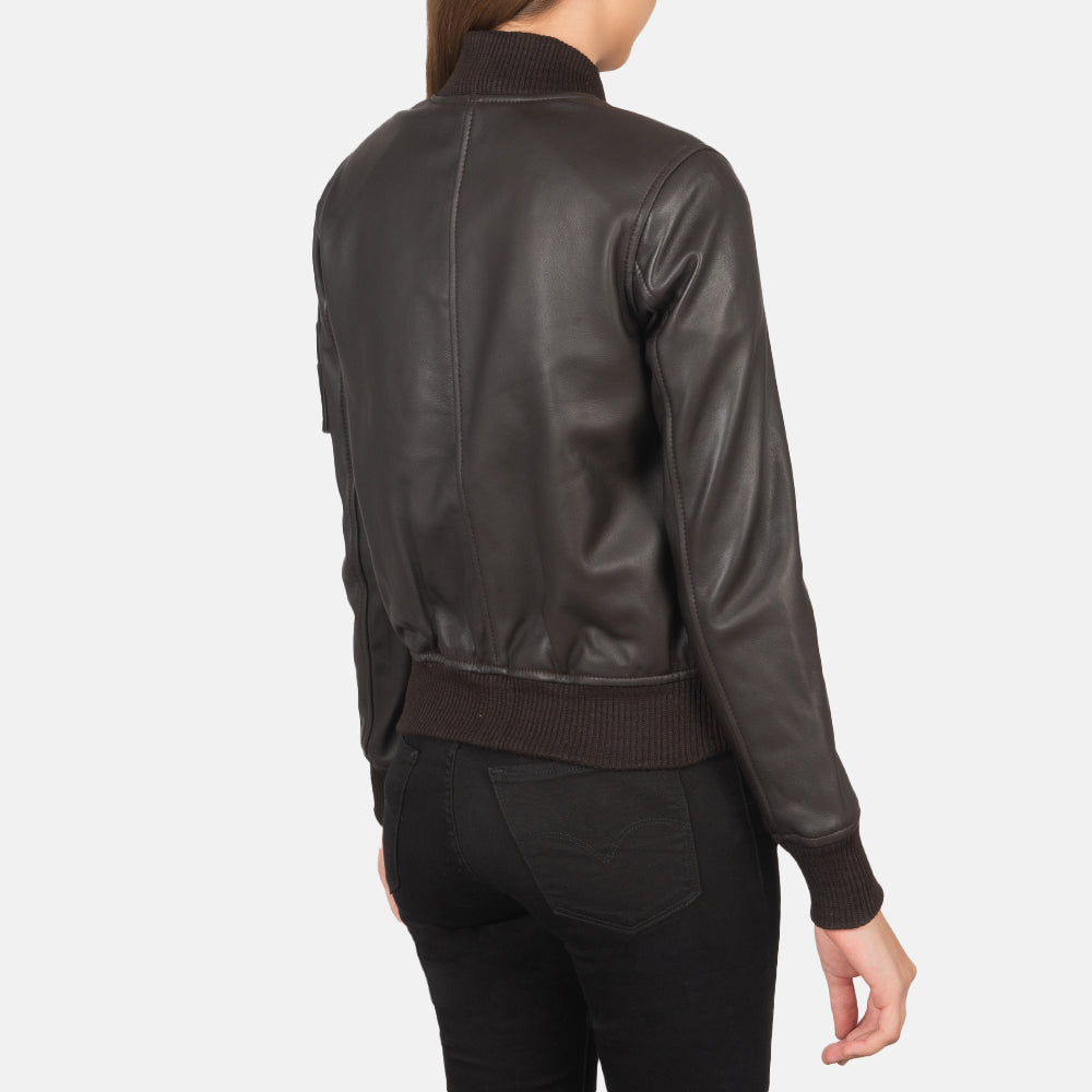 Sowachi Ava Ma-1 Brown Leather Bomber Jacket