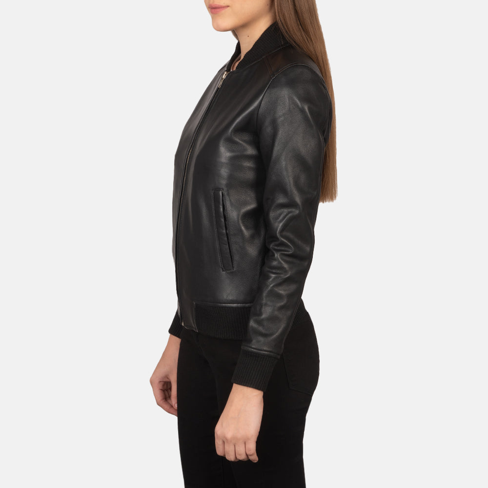 Sowachi Bliss Black Leather Bomber Jacket