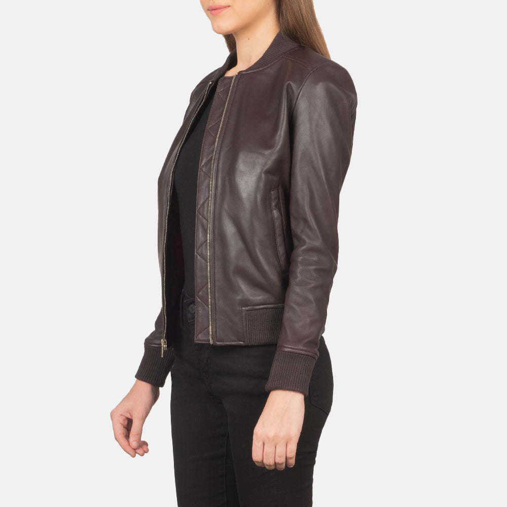 Sowachi Bliss Maroon Leather Bomber Jacket