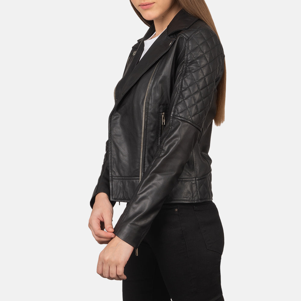 Sowachi Carolyn Quilted Black Biker Jacket