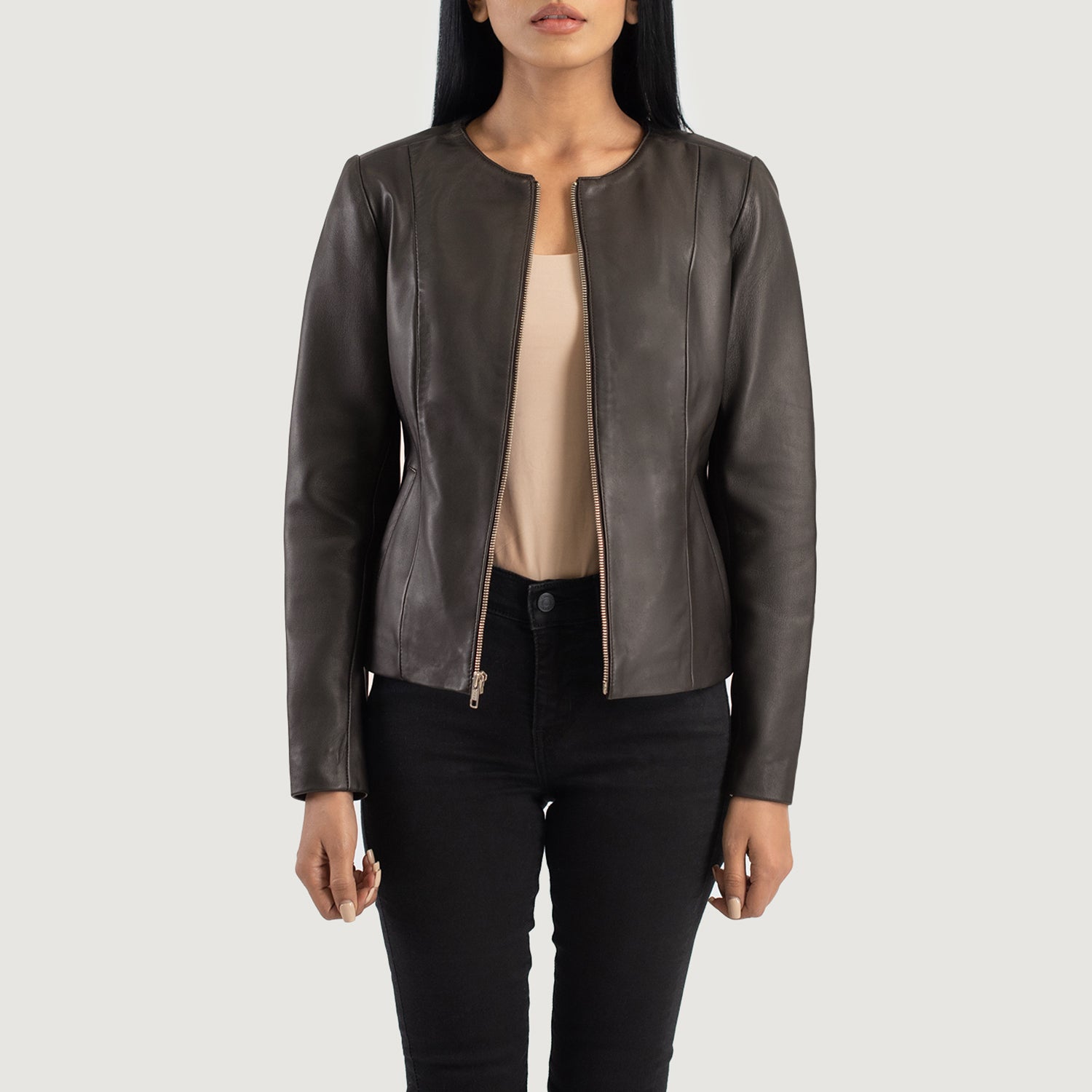 Sowachi Elixir Brown Collarless Leather Jacket