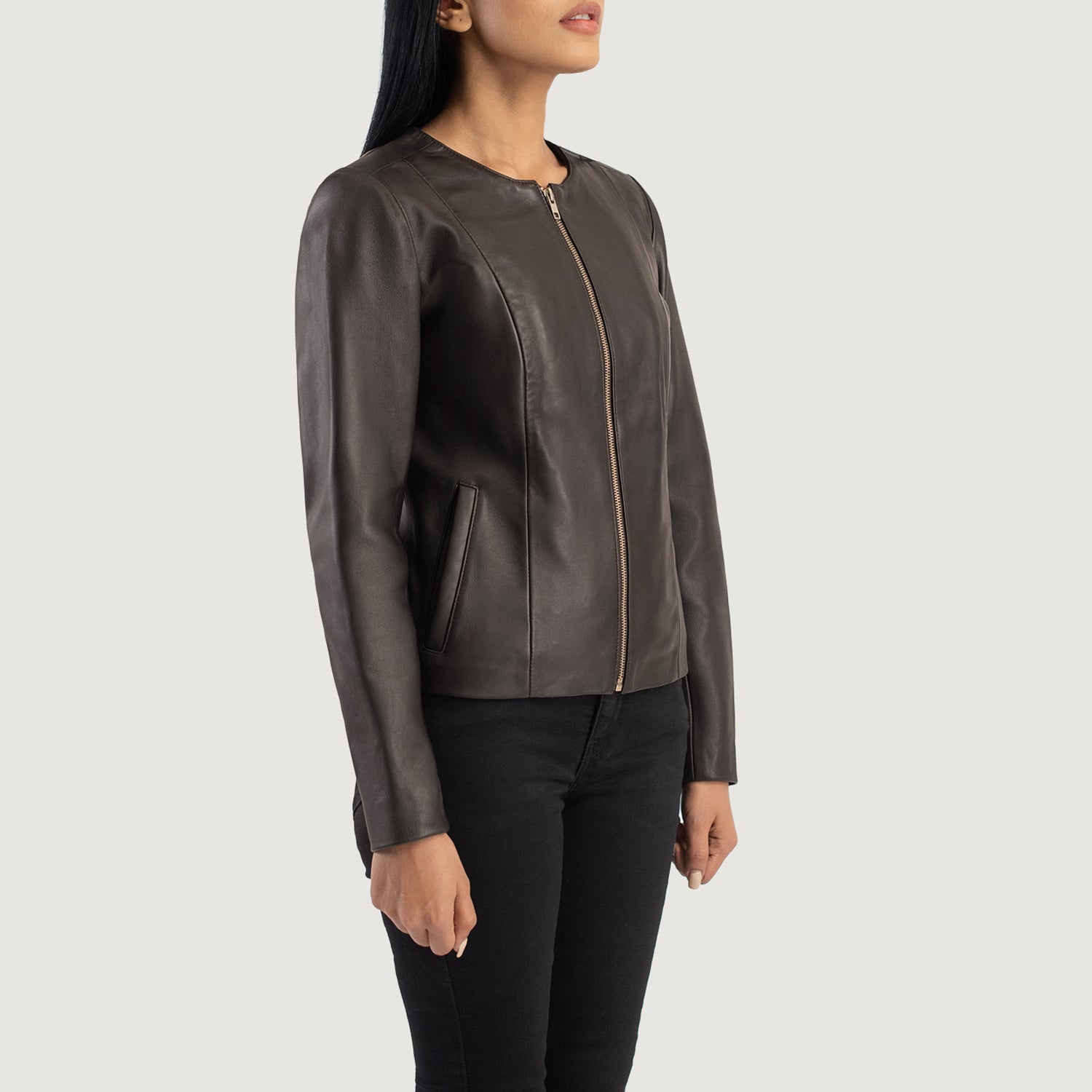 Sowachi Elixir Brown Collarless Leather Jacket