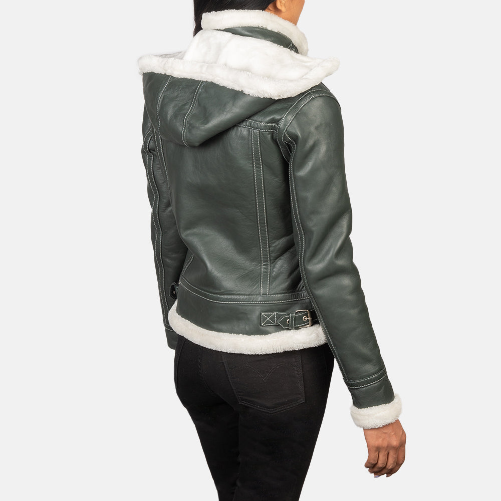 Sowachi Fiona Green Hooded Shearling Leather Jacket