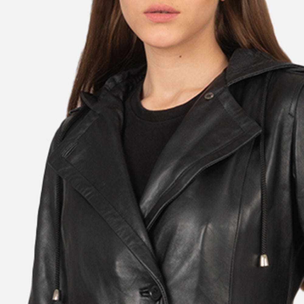 Sowachi Fixon Hooded Black Trench Coat