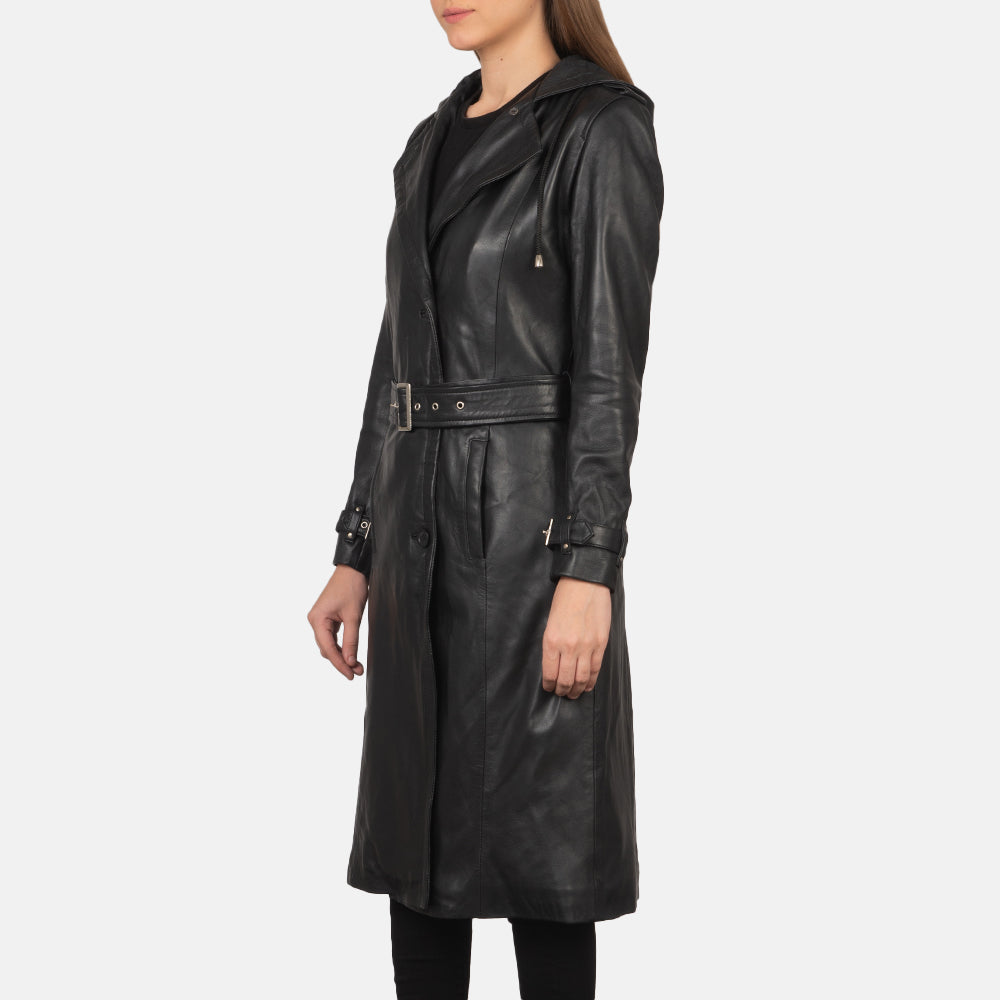 Sowachi Fixon Hooded Black Trench Coat