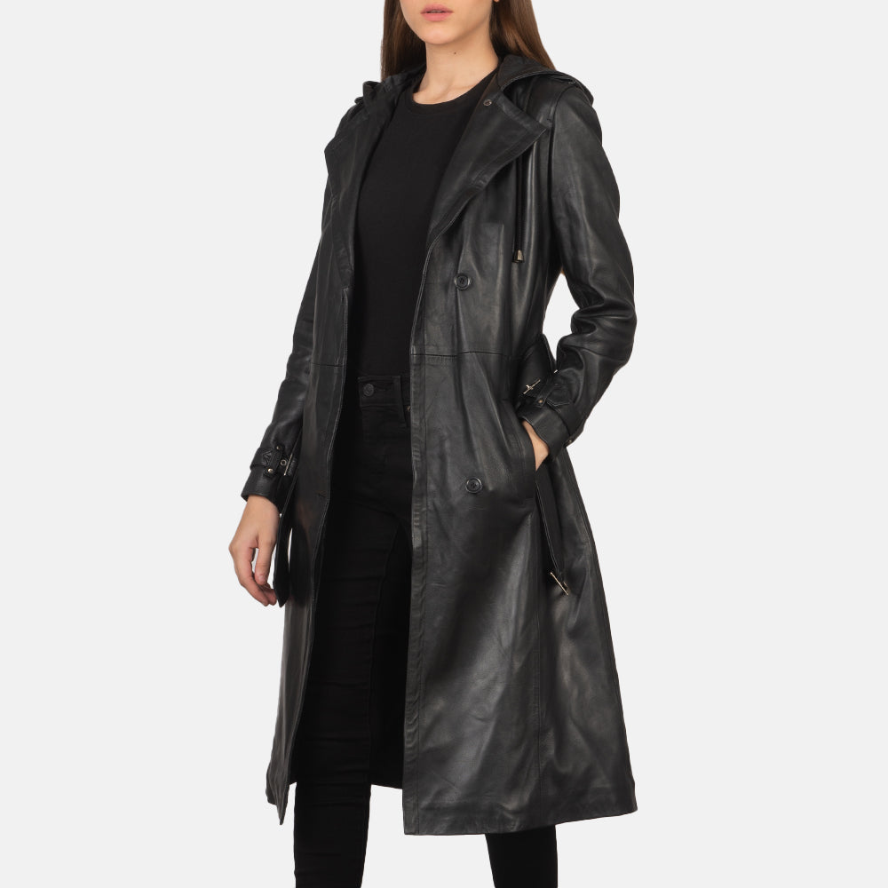 Sowachi Fixon Hooded Black Trench Coat