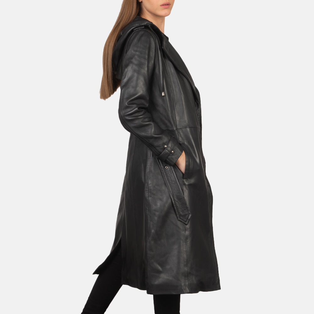 Sowachi Fixon Hooded Black Trench Coat